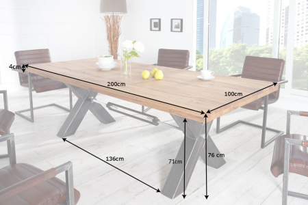 Masă de dining THOR 200cm picioare X stejar sălbatic industrial [6]