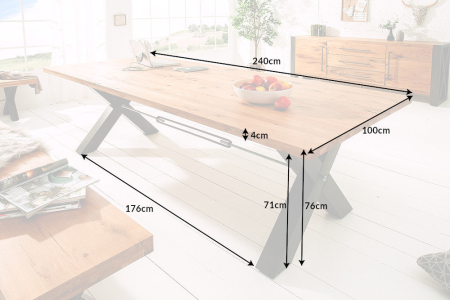 Masă de dining THOR 240cm picioare X stejar sălbatic industrial [5]