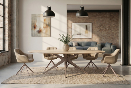 Masă de dining TRAVERTIN 220 cm ovală, ceramică, culoare șampanie-greige [9]