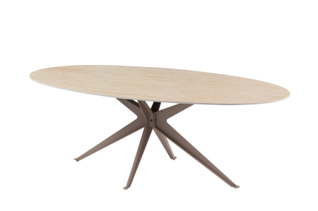 Mese bucatarie & dining - Masă de dining TRAVERTIN 220 cm ovală, ceramică, culoare șampanie-greige