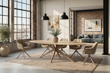 Masă de dining TRAVERTIN 220 cm ovală, ceramică, culoare șampanie-greige [5]