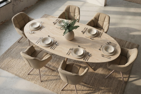 Masă de dining TRAVERTIN 220 cm ovală, ceramică, culoare șampanie-greige [7]