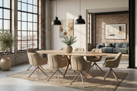 Masă de dining TRAVERTIN 220 cm ovală, ceramică, culoare șampanie-greige [2]
