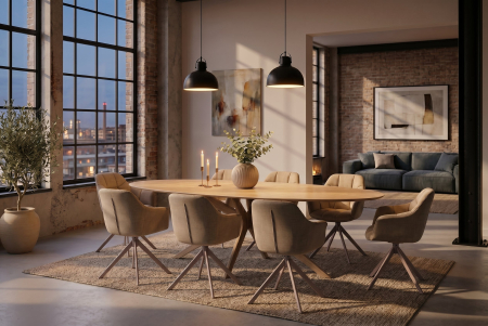 Masă de dining TRAVERTIN 220 cm ovală, ceramică, culoare șampanie-greige [6]