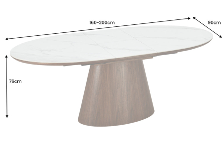 Masă de dining UNIQUE 160-200cm extensibilă, aspect lemn de nuc închis, blat din ceramică albă și marmură [5]