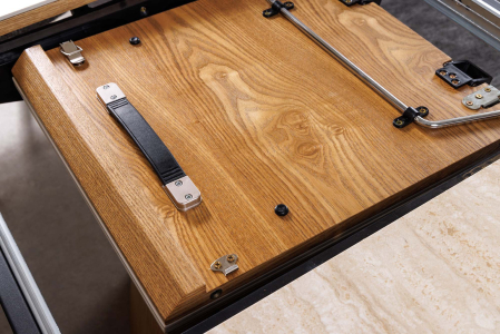 Masă de dining UNIQUE 160-200cm extensibilă, blat ceramic aspect lemn de stejar, travertin [5]