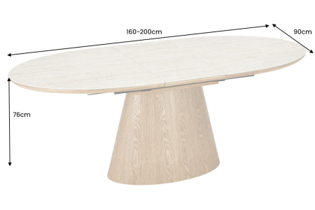 Masă de dining UNIQUE 160-200cm extensibilă, blat ceramic aspect lemn de stejar, travertin [6]