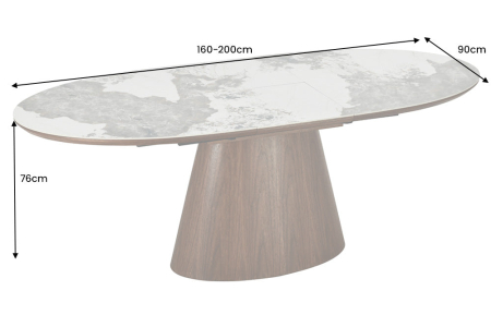 Masă de dining UNIQUE 160-200cm extensibilă, blat ceramic cu aspect de lemn de nuc, aspect de piatră naturală [8]