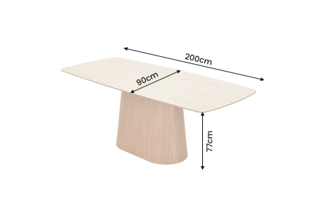 Masă de dining UNIQUE 200 cm, placată cu lemn de stejar, cu blat din ceramică cu aspect de travertin și picior central [8]