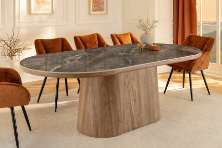 Masa de dining UNIQUE din lemn de nuc si blat din marmura, 200 cm [4]