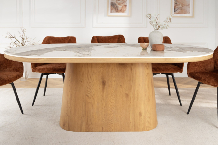 Masa de dining UNIQUE din lemn de stejar si blat din marmura, 200 cm [2]