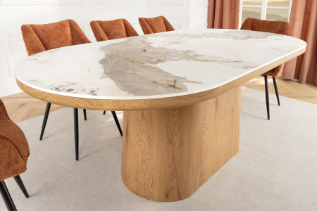 Masa de dining UNIQUE din lemn de stejar si blat din marmura, 200 cm [4]