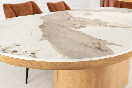 Masa de dining UNIQUE din lemn de stejar si blat din marmura, 200 cm [5]