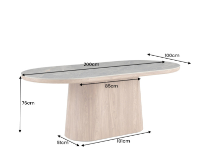 Masa de dining UNIQUE din lemn de stejar si blat din marmura, 200 cm [9]