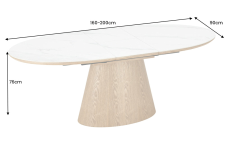 Masa de dining UNIQUE extensibila din lemn de stejar si blat din marmura, 160-200 cm [7]