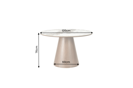 Masă de dining UNIQUE, rotundă, de 120 cm, din lemn de stejar furniruit, cu blat din ceramică Pandora cu aspect de marmură și picior central [5]