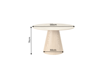 Masă de dining UNIQUE, rotundă, de 120 cm, placată cu furnir de stejar, cu blat din ceramică cu aspect de piatră travertin și picior central [5]