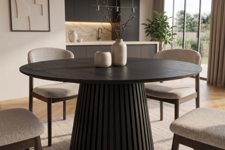 Masă de dining VALHALLA WOOD Ø 120 cm, rotundă, cu picior canelat, placată cu lemn de stejar negru [2]