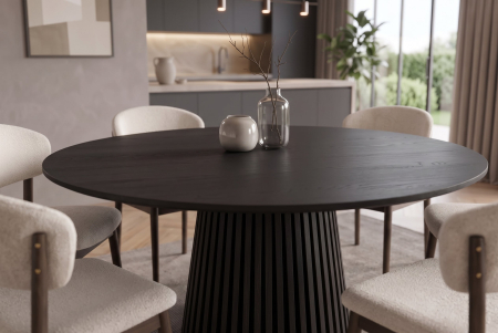 Masă de dining VALHALLA WOOD Ø 140 cm, rotundă, cu picior canelat, placată cu lemn de stejar negru [3]