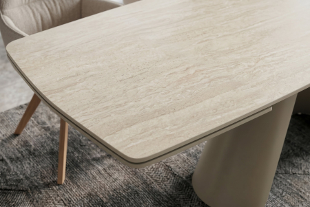 Masă de dining VOGUE 160-240 cm extensibilă, blat din ceramică travertin bej cu cadru metalic gri-bej [8]