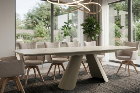Masă de dining VOGUE 160-240 cm extensibilă, blat din ceramică travertin bej cu cadru metalic gri-bej [4]