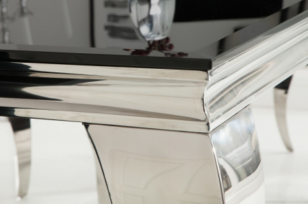 Masa dining Barock cu blat din sticla opal si picioare din otel inoxidabil argintiu, 180 cm [4]