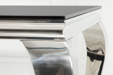 Masa dining Barock cu blat din sticla opal si picioare din otel inoxidabil argintiu, 180 cm [5]