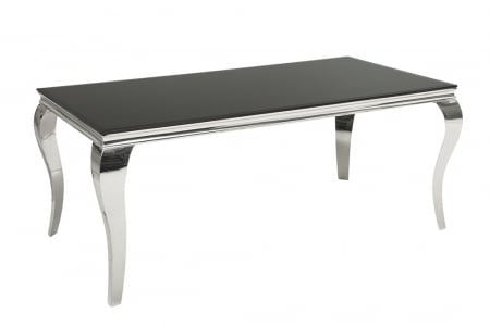 Mese bucatarie & dining - Masa dining Barock cu blat din sticla opal si picioare din otel inoxidabil argintiu, 180 cm