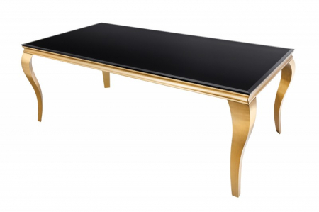 Mese bucatarie & dining - Masa dining Barock cu blat din sticla opal si picioare din otel inoxidabil auriu, 180 cm