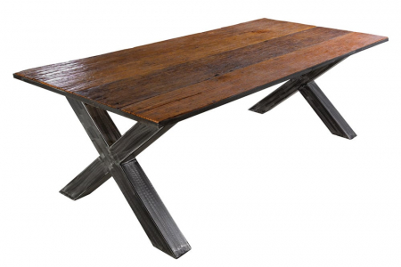 Mese bucatarie & dining - Masa dining Barracuda cu blat din lemn masiv recilat si picioare metalice