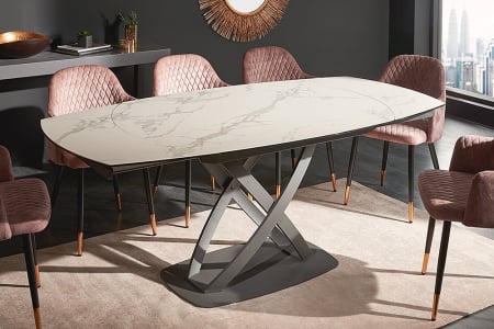 Masa dining extensibila cu blat din ceramica Inception 130-190 cm, alb [2]