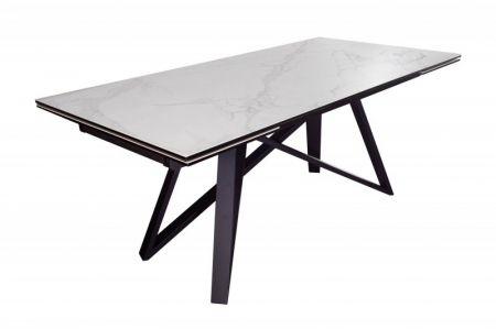 Masă dining extensibilă alb/gri cu blat de ceramică Atlas, 180-220-260 cm