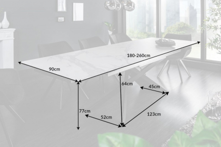 Masă dining extensibilă albă cu blat de ceramică Euphoria, 180-220-260 cm [6]