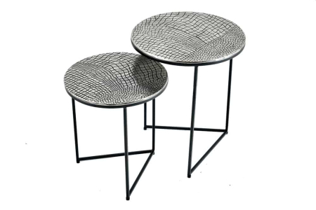 Masute de cafea - Masă laterală ELEMENTS 40cm aspect crocodil,set de 2, culoare argintiu antic