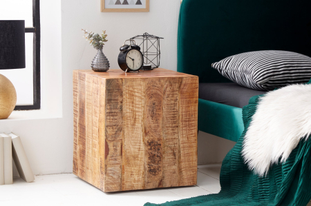 Scaun de masă auxiliară FACTORY 40 cm cu roți, lemn de mango natural [2]