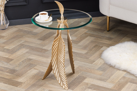 Masă laterală FEATHER 65cm aurie,sticlă securizată 7mm [2]