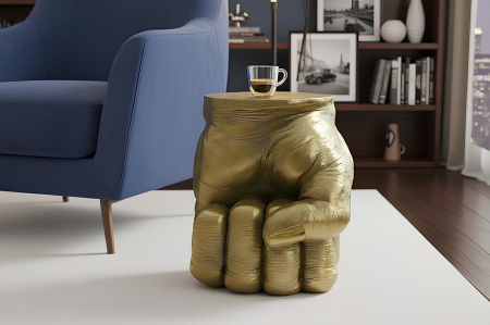 Masă laterală FIST 50cm rotundă, sculptură lucrată manual ,aurie [1]