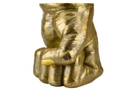 Living - Masă laterală FIST 50cm rotundă, sculptură lucrată manual ,aurie