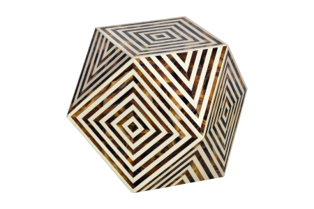 Masute de cafea - Masă laterală HARMONY NATURE 40cm alb-maro cu aspect de zebră