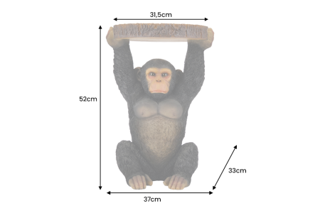 Masă laterală MONKEY 50cm sculptură cu maimuță lucrată manual, gri negru . [5]