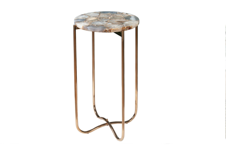 Living - Masă laterală NOBLE 35cm,piatra de agat albastru alb cu blat detașabil