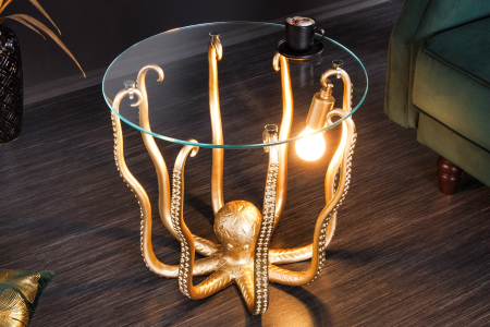 Masă laterală OCTOPUS 50cm aurie cu lampă  [3]