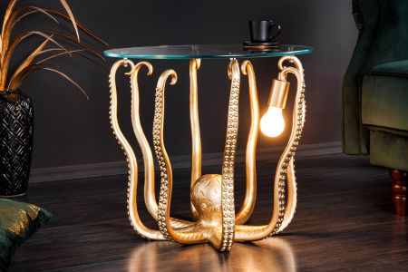 Masă laterală OCTOPUS 50cm aurie cu lampă  [2]