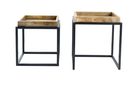 Living - Masă laterală SERVITEUR 45-55cm set de 2 tăvi din lemn de mango