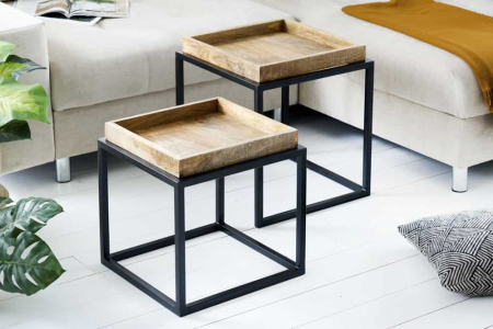 Masă laterală SERVITEUR 45-55cm set de 2 tăvi din lemn de mango [4]