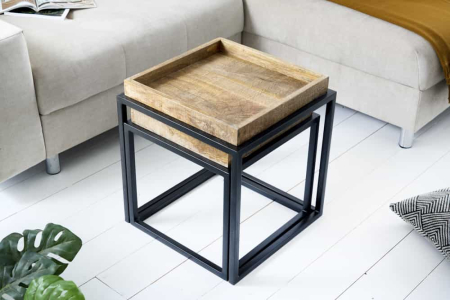 Masă laterală SERVITEUR 45-55cm set de 2 tăvi din lemn de mango [3]