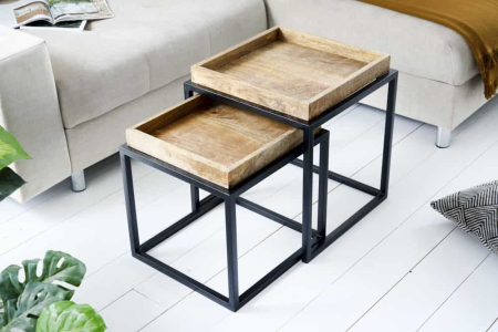 Masă laterală SERVITEUR 45-55cm set de 2 tăvi din lemn de mango [2]