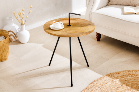 Masă laterală SIMPLY CLEVER 60cm din lemn natural de mango cu mâner negru [2]