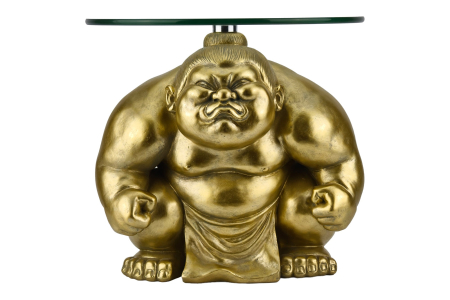 Masă laterală SUMO 30cm rotundă cu blat din sticlă , aurie. [0]