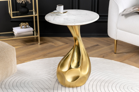 Masă laterală TEAR 60cm aurie cu marmură albă  [9]